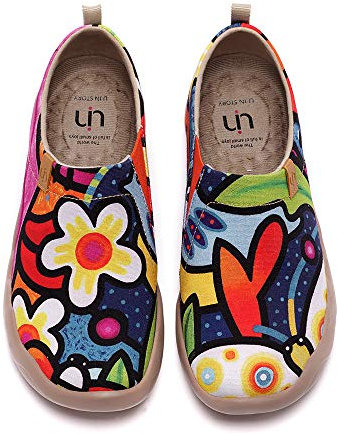 UIN Secret Garden Damen Bequeme Reiseturnschuhe Mode gemalte Wanderschuhe Slip On Schuhe Canvas(40)
