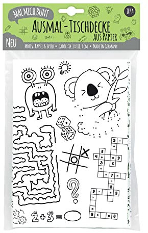 Papier-Tischdecke zum Ausmalen, Motiv Rätsel & Spiele, Rätsel-Tischdecke, Familienrätsel, Kinderbeschäftigung, Mal Mich Bunt