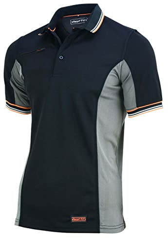 WrightFits Men’s Essentials 2-Tone Black & Grey Short-Sleeve Polo Shirts for Causal Workwear Clothing - Quick Dry, Breathable, Regular-Fit & Lightweight (XXL)
