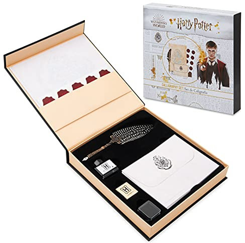 Harry Potter Briefpapier mit Umschlag, Briefpapier Set und Kalligraphie Set, Schreibfeder mit Tintenfass und Hogwarts Stempel