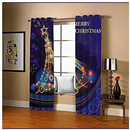 Daesar Schlafzimmer Verdunklungs Vorhänge Kinderzimmer 2er Set Merry Christmas Weihnachtsbaum mit Sterne, Fenster Vorhänge Modern Lang Kinderzimmer 274x160CM Gardinen Vorhang mit Ösen Blickdicht