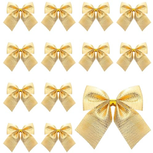 Amosfun Weihnachten Schleifen Golden Samt Schleife DIY Basteln Christbaumschmuck Weihnachtsschmuck Geschenkboxen Verpackung 12pcs Baumschmuck Weihnachtsdekoration Christbaumanhänger