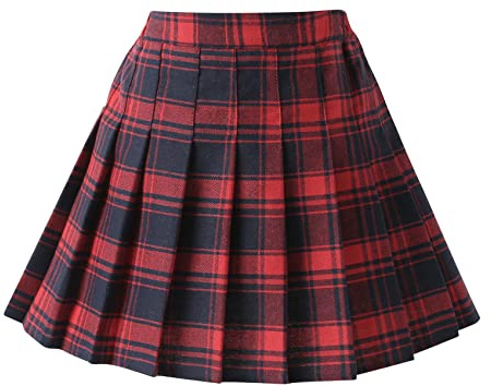 Mini Jupe plissée à Carreaux avec Short pour Fille, Uniforme Scolaire, Tennis, Patineur, Jupe-Short 2T-14 Ans, Rouge/Bleu Marine, 11-12 Ans