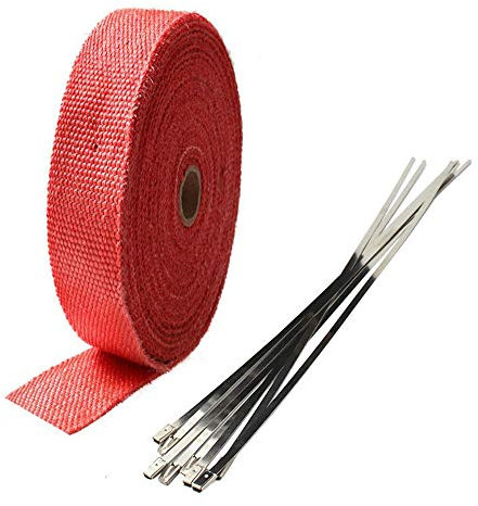 ETOPARS 2.5CM X 5M Cinta de Escape Rojo Cinta Anticalorica Aislante Térmica Tubos Escapes Protección contra el Calor Motocicleta con 6 Bridas