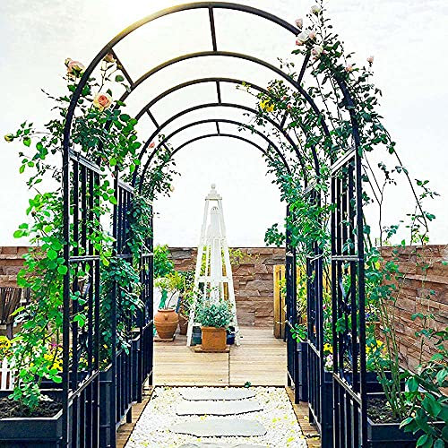 MENG Metal Decorative Garden Arch Trellis Outdoor Garden Arbour Iron Frame Plant Climbing Stand Pergola Arbor For Backyard/Lawn/Patio/Bridal Party, Black