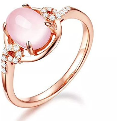 HCMA Bague de Pierres précieuses en Cristal Rose plaqué Argent Femme Opale en Or Rose et Pierre d'hibiscus Bague de Pierres précieuses pour Les Femmes Bijoux Cadeaux