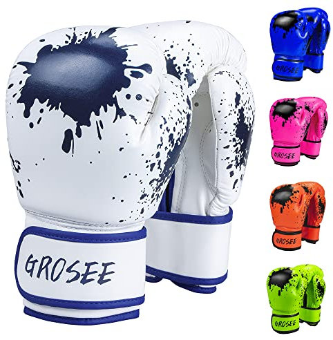 Kids Boxing Glove 6oz 8oz, Youth, Boys and Girls Training Sparring Gloves for Punching Bag, Kickboxing, Muay Thai, MMA, Gift for Age 6-15 Years (White, 8 oz (80-105 lbs))