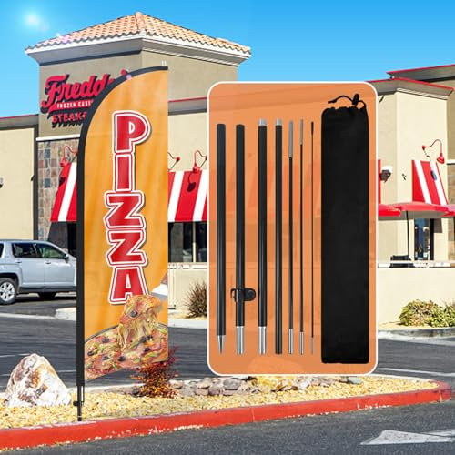 QSUM Pizza Plume Drapeau, 8FT Pizza Drapeau Publicitaire avec Kit Poteau, Piquet de Sol, Pizza Signs Drapeau Publicitaire Exterieur Adapté Pour publicité en magasin et Extérieur(jaune)