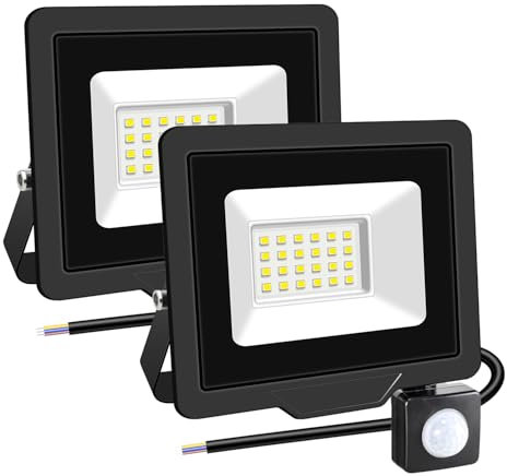 RIGIDON 2x 20W Projecteur d'extérieur Led Avec Detecteur de Mouvement, 2000 LM 6000K Blanche Froide, IP66 étanche Éclairage de Sécurité Extérieur, Projecteur led de Patio Garage Terrasse Jardin