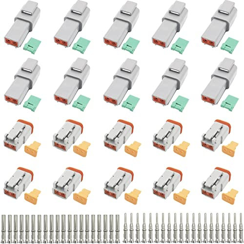 CESFONJER Connettore 2 Pin Sigillato Grigio Maschio e Femmina Auto Impermeabile Filo Elettrico Connettore Spina, 16-20AWG, per moto, scooter, auto, barche (10 set)
