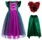 Sarah Mary Winifred Sanderson Sisters Kostüm für Kinder Mädchen Hocus Pocus Cosplay Kostüm Samt Tüll Partykleid mit Hexenumhang und Perücken für Halloween Karneval Grün + Perücke 5-6 Jahre