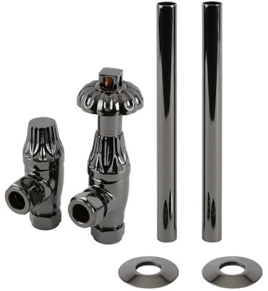 Milano Windsor Black Nickel Angled Thermostatic Lockshield Radiator Valve Pipe Connector