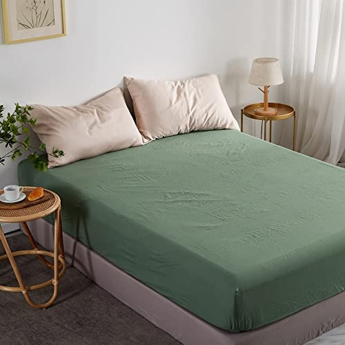 Lanqinglv Salbei Grün Spannbettlaken Bettlaken 90x200 cm bis 25-30 cm Steghöhe Boxspringbett Topper 110g/m² Mikrofaser Weiche Jersey Boxspringbett Spannbetttuch Leintuch