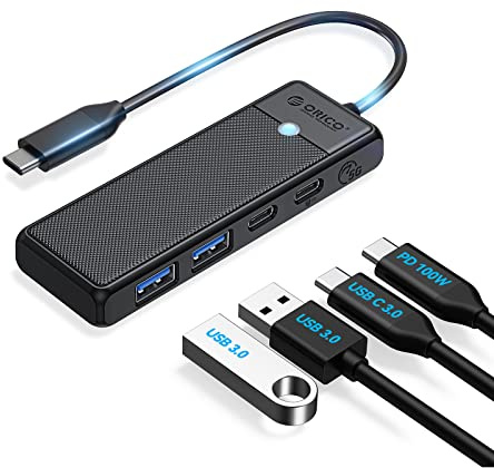 Orico 4-Port Type-C to USB 3.0 / Type-C PD 100W High Speed 5Gbps HUB Multiplexer Schwarz
