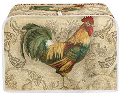 STUOARTE 4 Slice Toaster Appliance Cover Vintage Rooster Print Toaster Cover Washable Dustproof Microwave Oven Dust Cover Bread Maker Cover Kitchen Decorative Protector