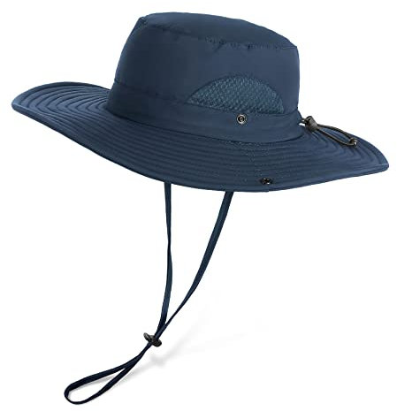 Wmcaps Sonnenhut Herren, Outdoor Safari Hut Damen, Breite Krempe Sommerhut Herren, Faltbar Wanderhut, Boonie Hat Sonnenschutz Hut Buschhut Anglerhut Gartenhut(Marineblau)