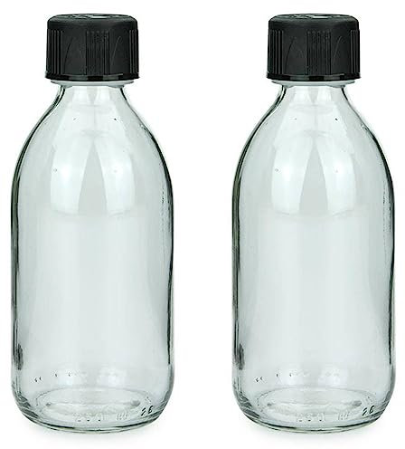 mikken 2 frascos de vidrio con tapa de 250 ml para productos químicos para rellenar + etiquetas