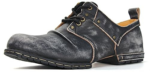 OSSTONE Stivali da Motociclista da Uomo Vintage Setolato Nero Caviglia Camminare Moda Lace-Up Pelle Chukka Stivali Uomo Scarpe Casual OS-6015-1-E-7-R
