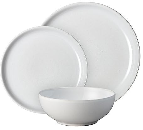 Denby - Elements Stone White Dinner Set For 4 - 12 Piece Ceramic Tableware Set - Dishwasher Microwave Safe Crockery Set - 4 x Dinner Plates, 4 x Medium Plates, 4 x Cereal Bowls