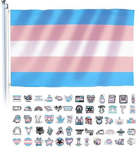KAYEF Transgender-Fahne + 60 Stück Stolz-Aufkleber, Transsexuellen-Fahne für drinnen und draußen, Feiertage, Paraden und Dekorationen