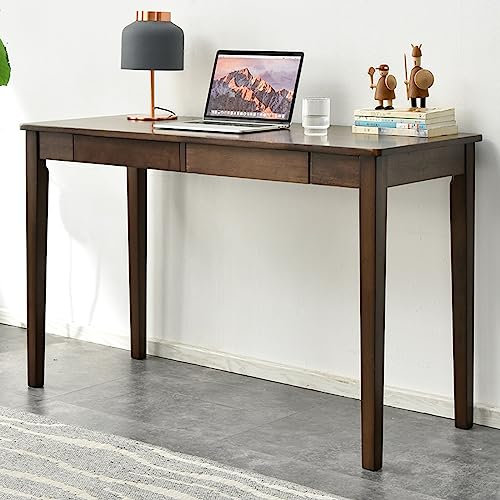 EnixWh Massivholz-Schreibtisch 47 Zoll, Moderne Möbel, einfacher Schreibtisch, Arbeitsplatz, Heimbüro-Schreibtisch, Computertisch mit 2 Schubladen, Walnuss