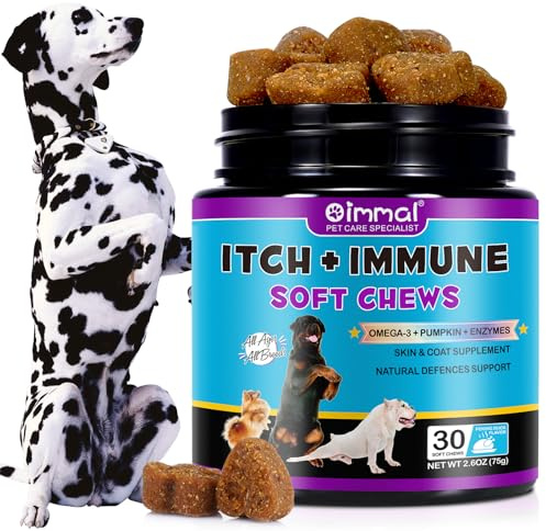 Prodotti da masticare per prurito e sistema immunitario per cani, dolcetti per il sistema immunitario per alleviare le allergie degli animali domestici, prurito alla pelle e pelo più sani, 30 pezzi