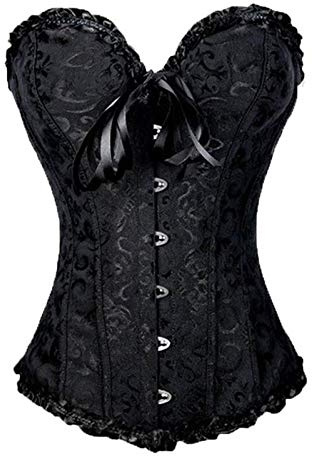 Felcia Women's Plus Size Corset Bustier Overbust Top Satin Waist Cincher Lace up Body Shaping Retro Bustier (S-Black, L)