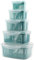 MOUYAT 5 Pack Fridge Storage Containers, Stackable Fruit Vegetable Freezer Storage Boxes with Drain Baskets, Plastic Food Containers with Lids for Freezer, Cabinets, Pantry