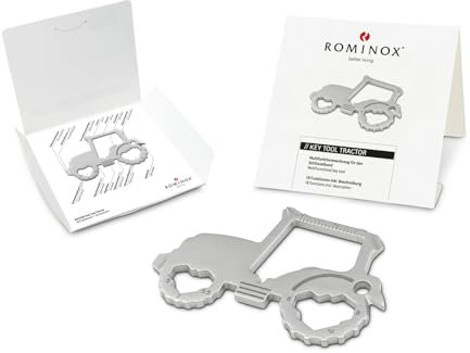 Geschenkartikel: ROMINOX Key Tool // Traktor, 18 Funktionen, Keytool Schlüsselanhänger, Flaschenöffner, Edelstahl Multitool + Funktionsbeschreibung, Multifunktionswerkzeug, Reisen oder Urlaub