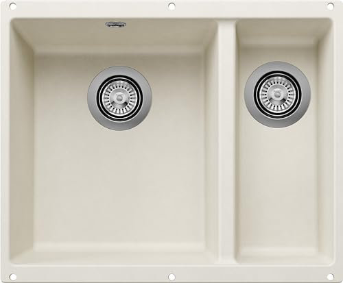 BLANCO ROTAN 340/160-U Fregadero de granito de color blanco suave de granito de SILGRANIT, tipo de montaje: bajo encimera, lavabo principal a la izquierda, para armarios inferiores de 60 cm de ancho,
