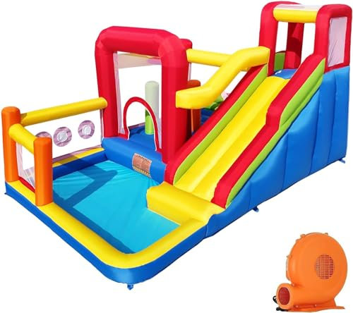 Ballsea Château Gonflable pour Enfants avec souffleur - Multifonctionnel, Filet de sécurité, sûr et Durable, Parfait pour Toute Saison, pour Une Utilisation intérieure/extérieure