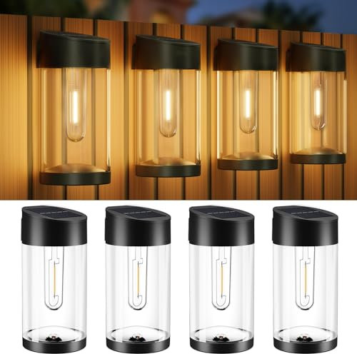 btfarm Lot de 4 Lampe Solaire Exterieur Jardin, Etanche Lumiere Solaire Exterieur Rétro LED Applique Solaire, 3000K Blanc Chaud Sans Fil Luminaire Décoration pour Terrasse Patio Clôture Balcon