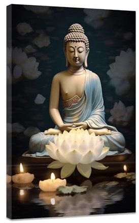 CCWACPP Zen Leinwand Wanddrucke Buddha Statue mit Lotusblume Bilder Spa Badezimmer Kunstwerk spiritueller Yoga Raum buddhistische Meditation Wanddekoration gerahmt (C (30.00 x 45.00 cms))