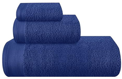 MALLONI HOME Ultra-weiches 3er-Pack Baumwoll-Handtuch-Set, enthält a übergroße Badetücher 70 x 140 cm, a Handtücher 40 x 60 cm und a Waschbetten 30 x 30 cm, Marineblau
