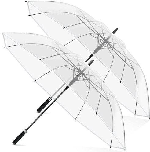 Weewooday 2 Paraguas Transparentes Grande XXL Automático Elegante Paraguas Grande con Cómodo Pulsador Resistente al Viento Paraguas Impermeable Paraguas de Boda Paraguas de Pareja (130 cm)