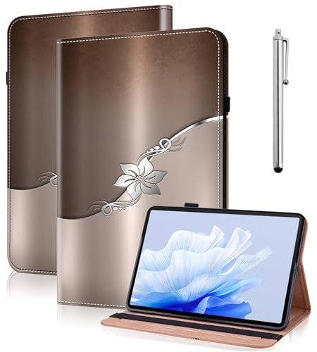 TUOLISG Hülle für Samsung Galaxy Tab S10 FE 10.9 Zoll 2025/ S9 FE 10.9 Zoll /S9 11 Zoll 2023 PU Leder Ständer Wallet Cover Case mit Stifhalter und Stift-Silberne Blume