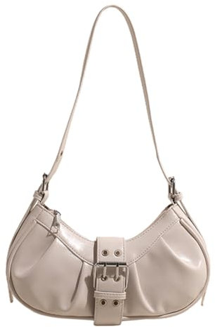 CRGANGZY PU-Leder-Umhängetasche Y2K for Damen, kleine Clutch-Handtasche mit verstellbarem Riemen, Clutch-Geldbörse, Schnalle, plissierte Unterarm-Geldbörse for Reisen, Pendeln (weiß)