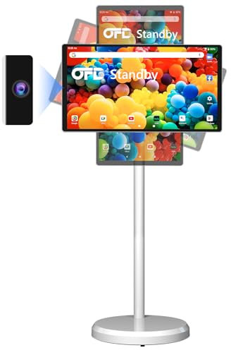 OFD TV portátil de 21.5 pulgadas con ruedas 1080P, 100% sRGB, 6 GB de RAM + 128 GB de almacenamiento, RollingTV, tableta grande con pantalla táctil con base, cámara web de 8 MP, sistema operativo