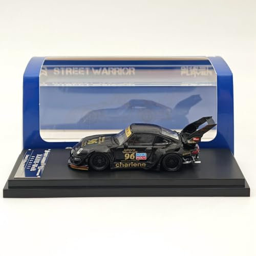 Street Warrior SW 1:64 für RWB 993 Charlene HIGH Tail Wing #96 Black Diecast Fahrzeug Spielzeug Modelle Sammlung Auto Geschenk