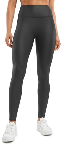 CRZ YOGA Women's Butterluxe 28'' Matte Faux Leather Leggings - No Front Seam High Waist Stretch Gym Leggings Pleather Pants Black Foil Pattern 12