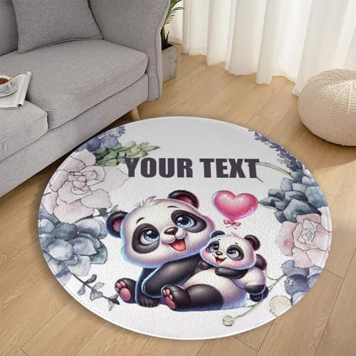 SJHAZSL Personalisiert Teppich Rund, Personalisiert Teppich mit Name und Foto Haustier Hundebesitzer rutschfest & Waschbar fürs Wohnzimmer, Kinderzimmer, Schlafzimmer Panda