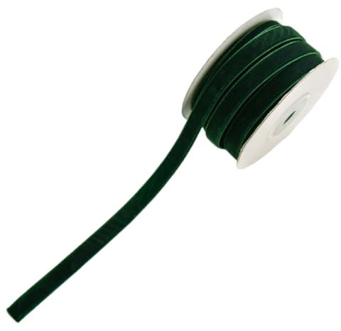 CABODYALS 20M 2 Roll 10mm Dark Green Velvet Ribbon Soft Vintage Crushed Velvet Fabric Single Face Spool Silky Thin Ribbons Bundle Rolls for Sewing Making Craft Gift Wrapping Party Home Decor DIY