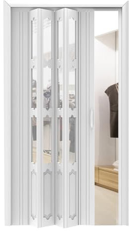 Puerta Plegable Puerta plegable de PVC blanca, partición interior de acordeón de plástico de 80 pulgadas de alto, puertas interiores múltiples con herrajes de instalación y cerradura(24x80in(61x203.2c