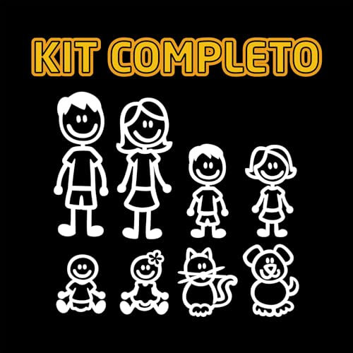 Kit Adesivi Auto Famiglia a Bordo - Confezione Famiglia 8 Personaggi con Cane e Gatto