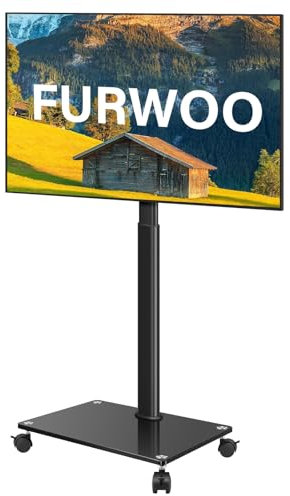 FURWOO Soporte de TV de pie con ruedas, soporte giratorio para sala de estar, sala de reuniones, carrito de TV portátil para televisores de 27 a 65 pulgadas, ajuste en esquina, interior