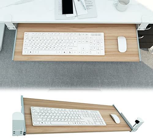 Ergonomic Desk Extender Wooden Keyboard Tray for Computer Under Desk Support Keyboard and Mouse No Drilling C Clamp Home Office Pull Out Keyboard Platform Red Brown 55 * 30cm