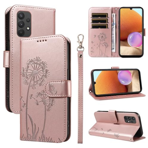 Bravoday Handyhülle für Samsung Galaxy A32 5G Hülle, Premium PU Lederhülle Klappbar Tasche Klapphülle mit Magnet Kartenfach Standfunktion Schutzhülle für Galaxy A32 5G, Roségold