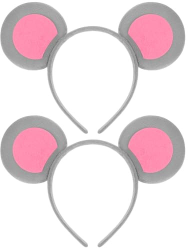 FOMIYES Grey Mouse Ears Headband 2 Pcs Cute Animal Hairband for Adult Parties Halloween Cosplay and Dress up