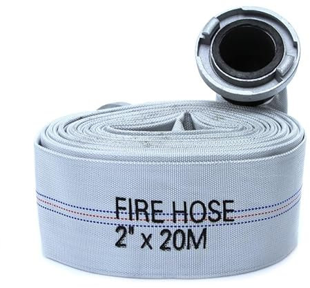 Manguera flexible para bombas contra incendios | Ø52 mm / 2 | Longitud 20 m | para agua limpia y suciedad | con racores rápidos | Resistencia térmica y mecánica | de poliéster