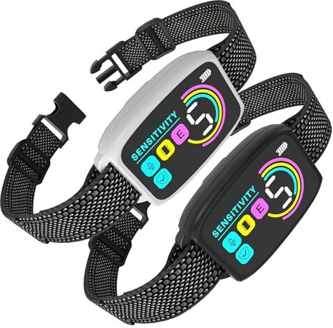 Meloive Collier Anti Aboiement Deux Chiens,Détection Intelligente des Aboiements,Modes Vibration/Choc Statique/Son,8 Niveau d'intensité Réglables,Rechargeable pour Gros Petit Chiens,Lot de 2